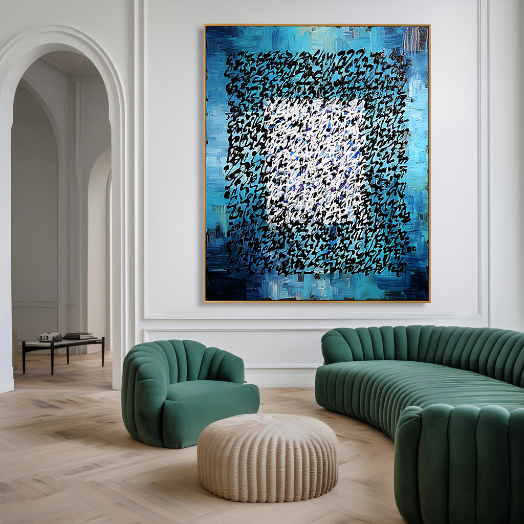 Ocean Cipher - Contemporary Blue Abstract Oil Painting
