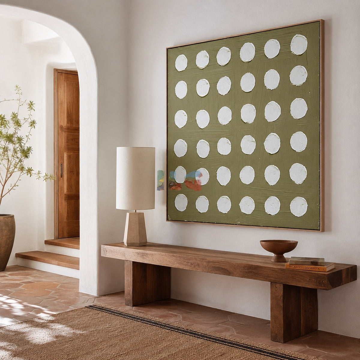 Olive Dot Grid – Minimalist Geometric Wall Art