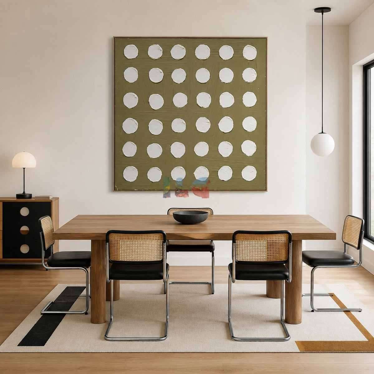 Olive Dot Grid – Minimalist Geometric Wall Art