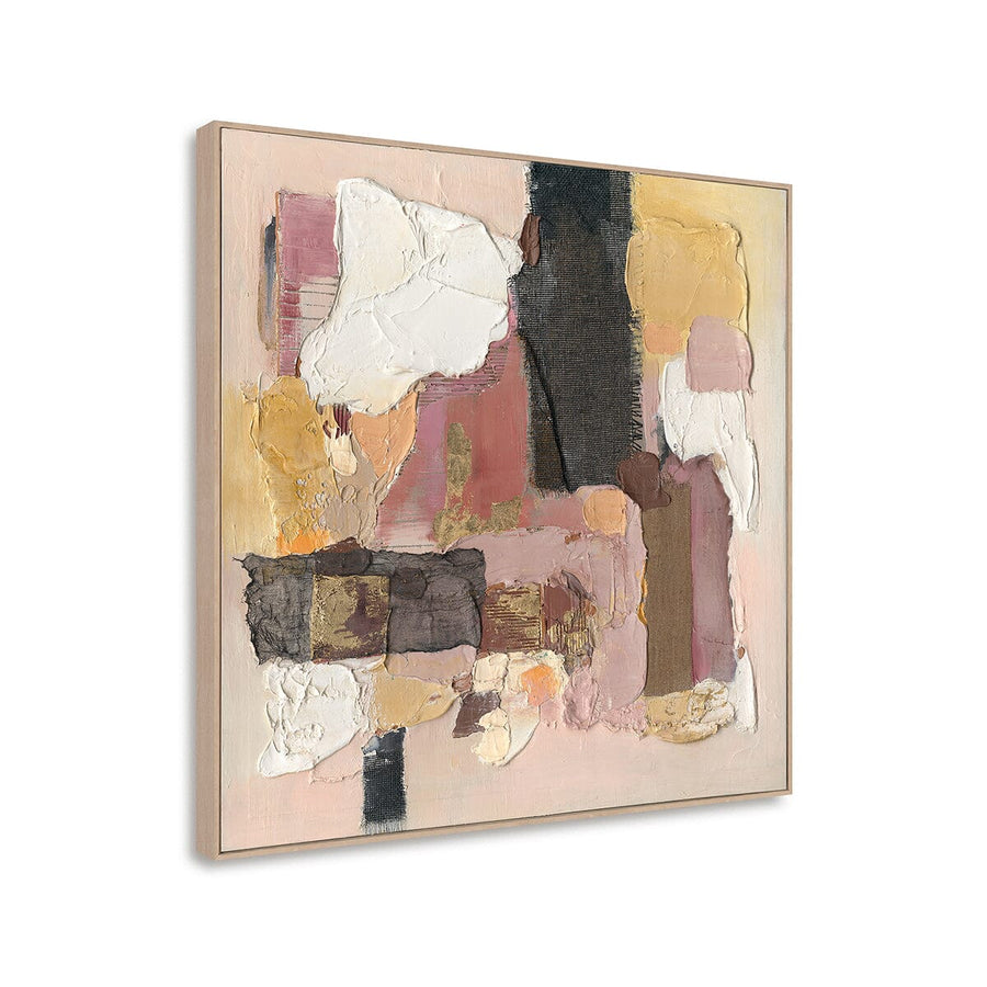 Golden Blush – Textured Abstract Collage Painting on Canvas