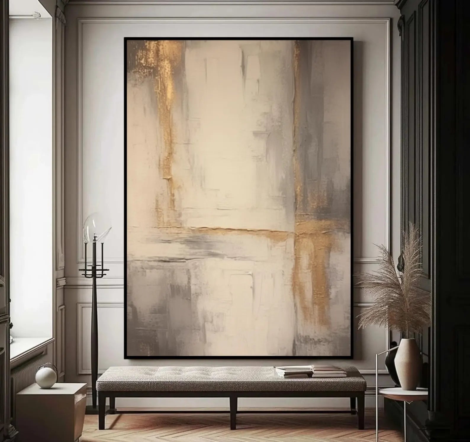 Golden Passage – Abstract Textured Painting in Beige and Gray Tones