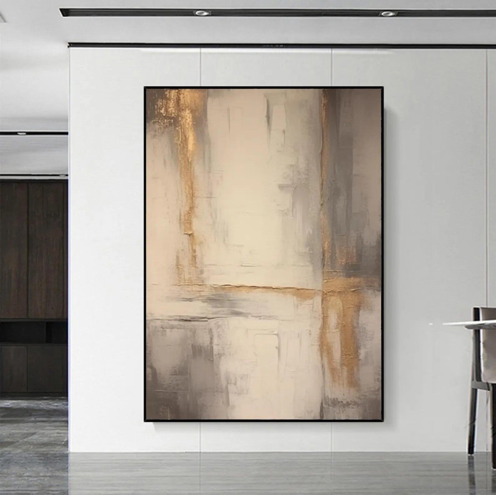 Golden Passage – Abstract Textured Painting in Beige and Gray Tones