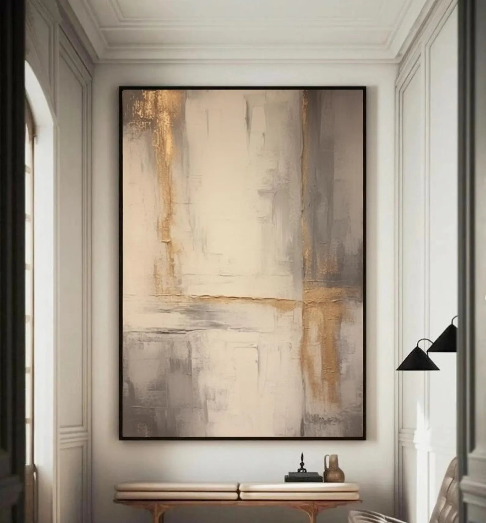 Golden Passage – Abstract Textured Painting in Beige and Gray Tones