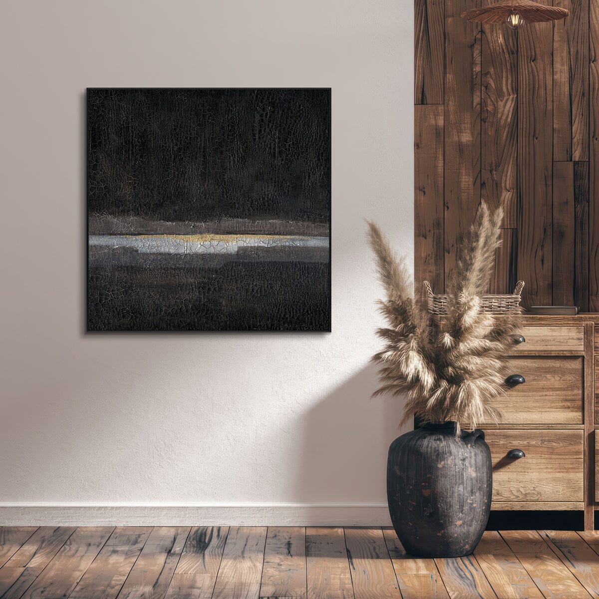 Midnight Veil – Textured Black and Gold Abstract Painting on Canvas