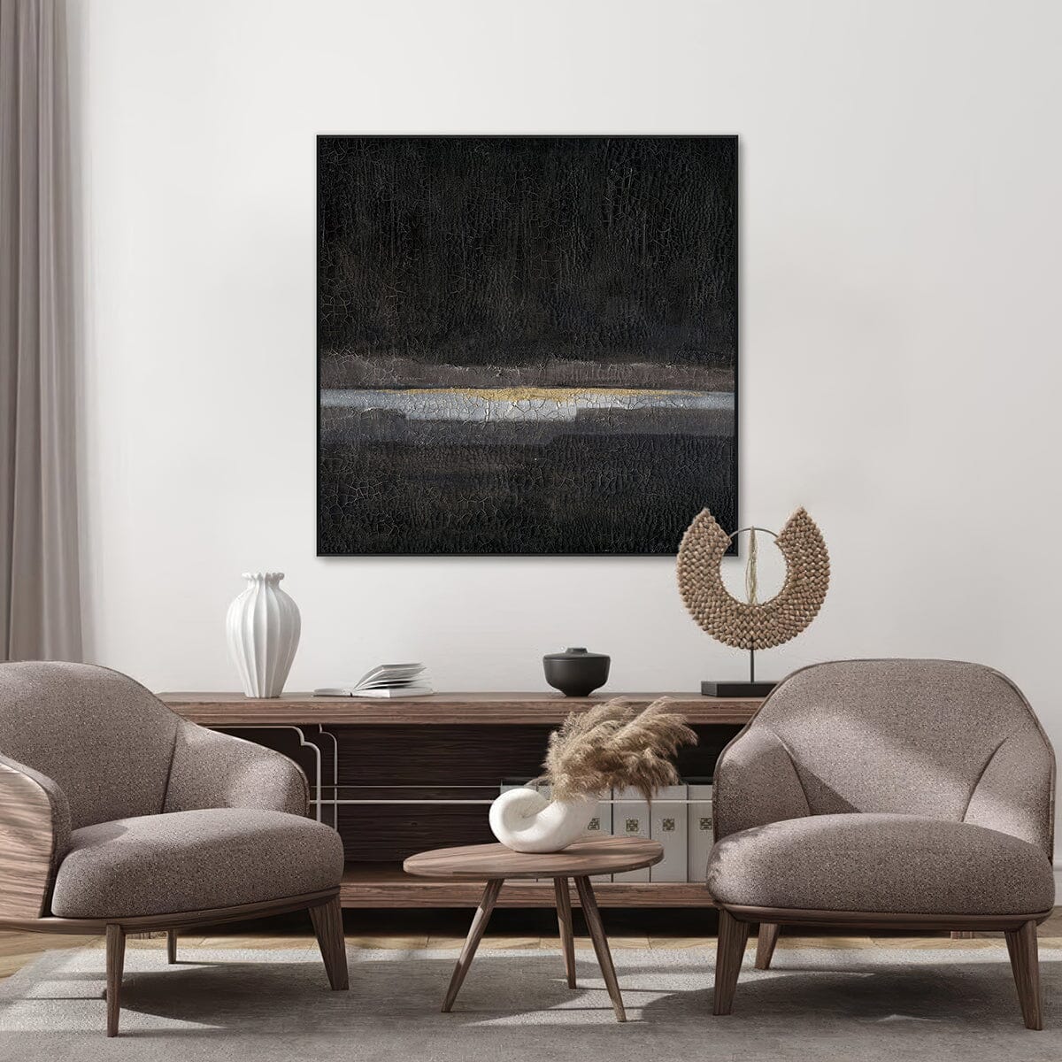 Midnight Veil – Textured Black and Gold Abstract Painting on Canvas