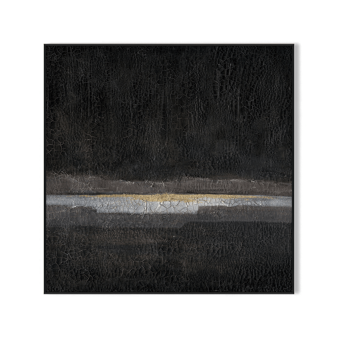 Midnight Veil – Textured Black and Gold Abstract Painting on Canvas