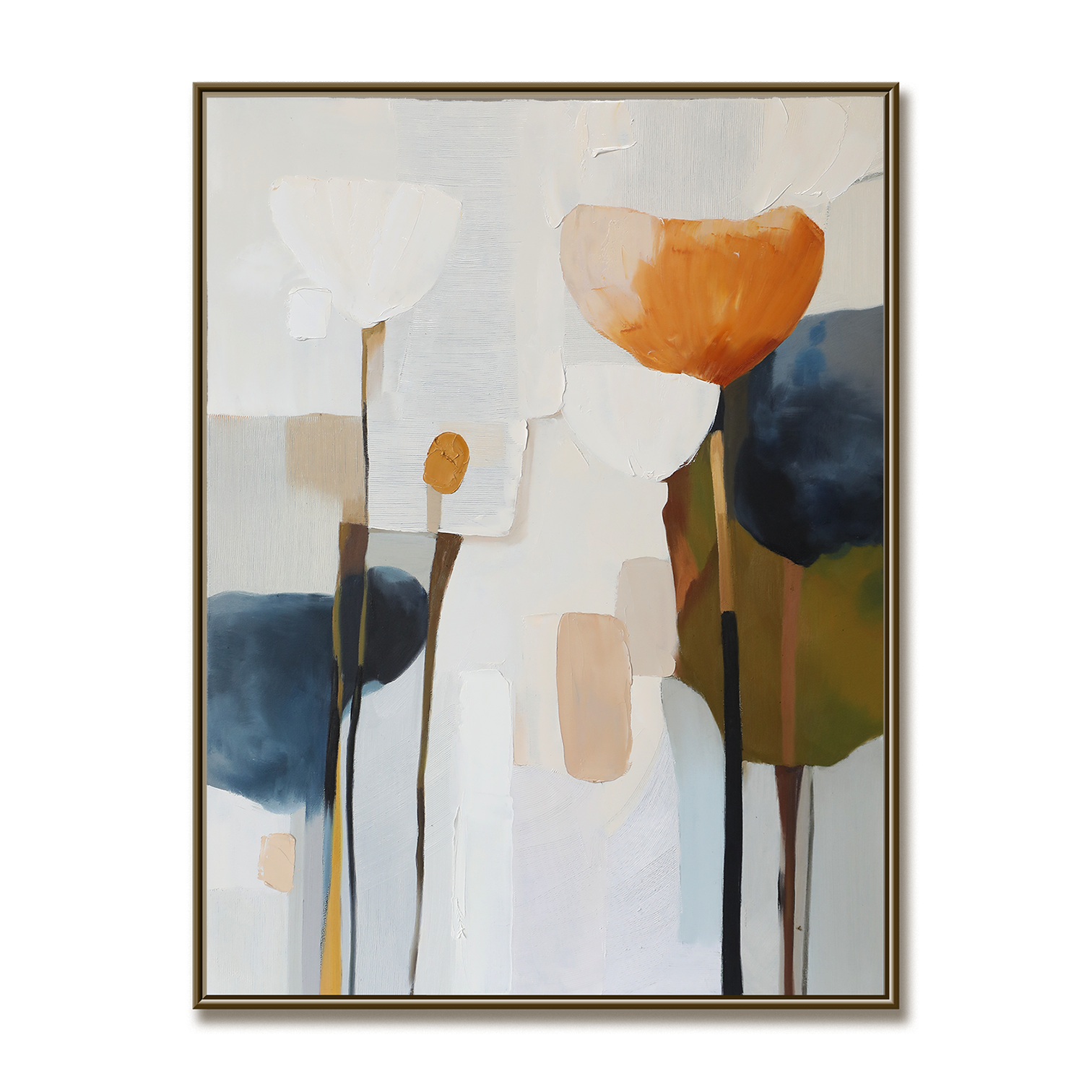 Quiet Petals – Textured Abstract Floral Oil Painting, Modern Neutral Wall Art for Living Room