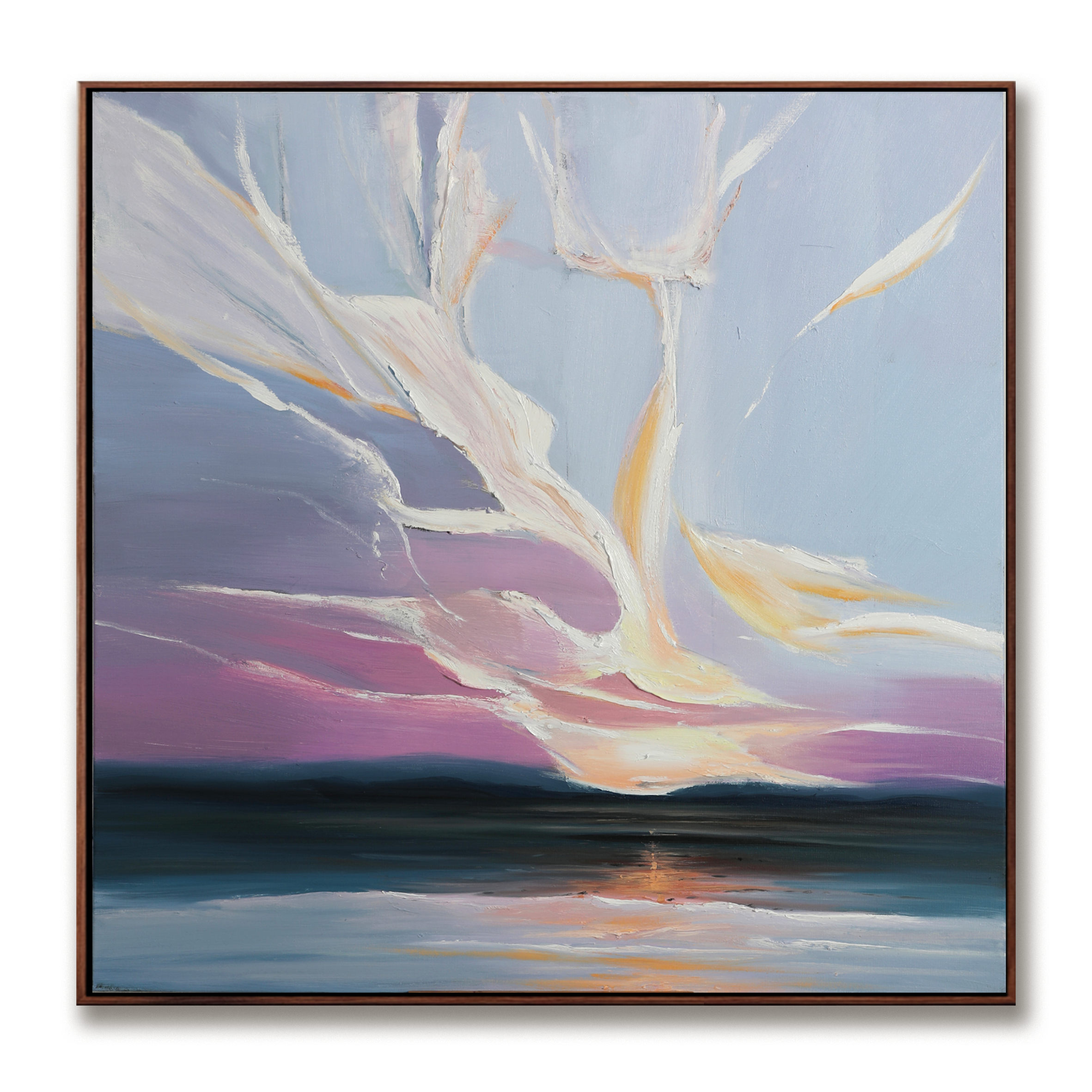 Whispers of Dawn – Abstract Textured Seascape Oil Painting, Modern Minimalist Wall Art for Living Room