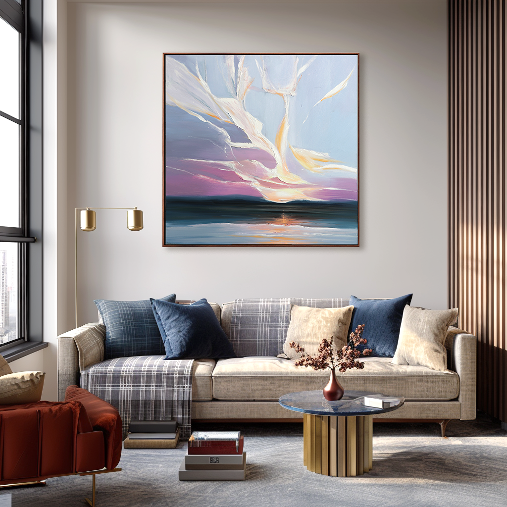 Whispers of Dawn – Abstract Textured Seascape Oil Painting, Modern Minimalist Wall Art for Living Room
