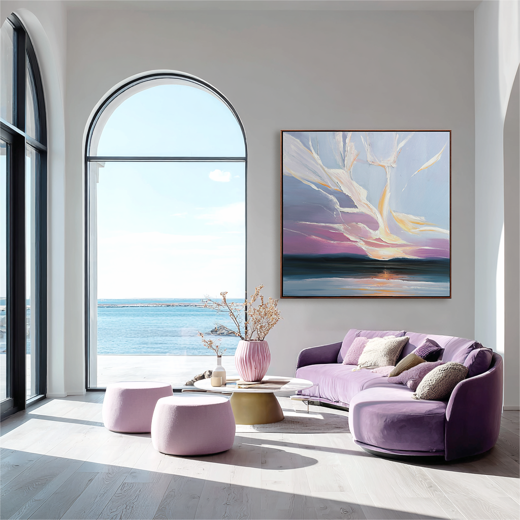 Whispers of Dawn – Abstract Textured Seascape Oil Painting, Modern Minimalist Wall Art for Living Room