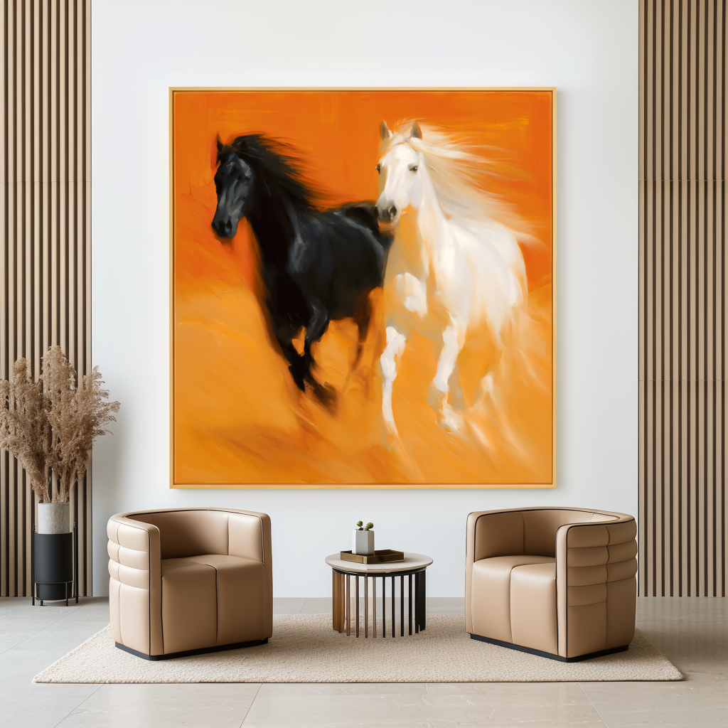 Dual Motion - Black and White Horse Canvas Art