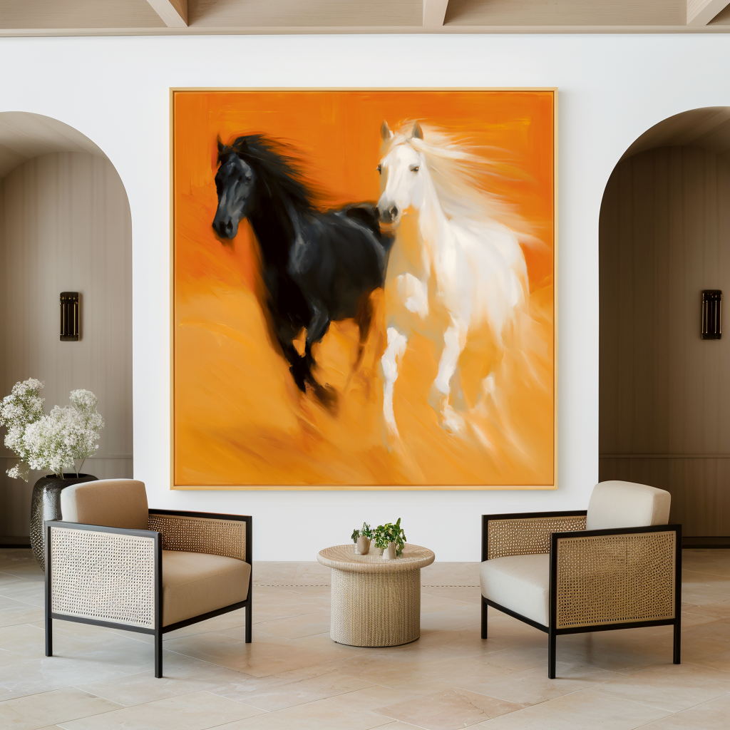 Dual Motion - Black and White Horse Canvas Art