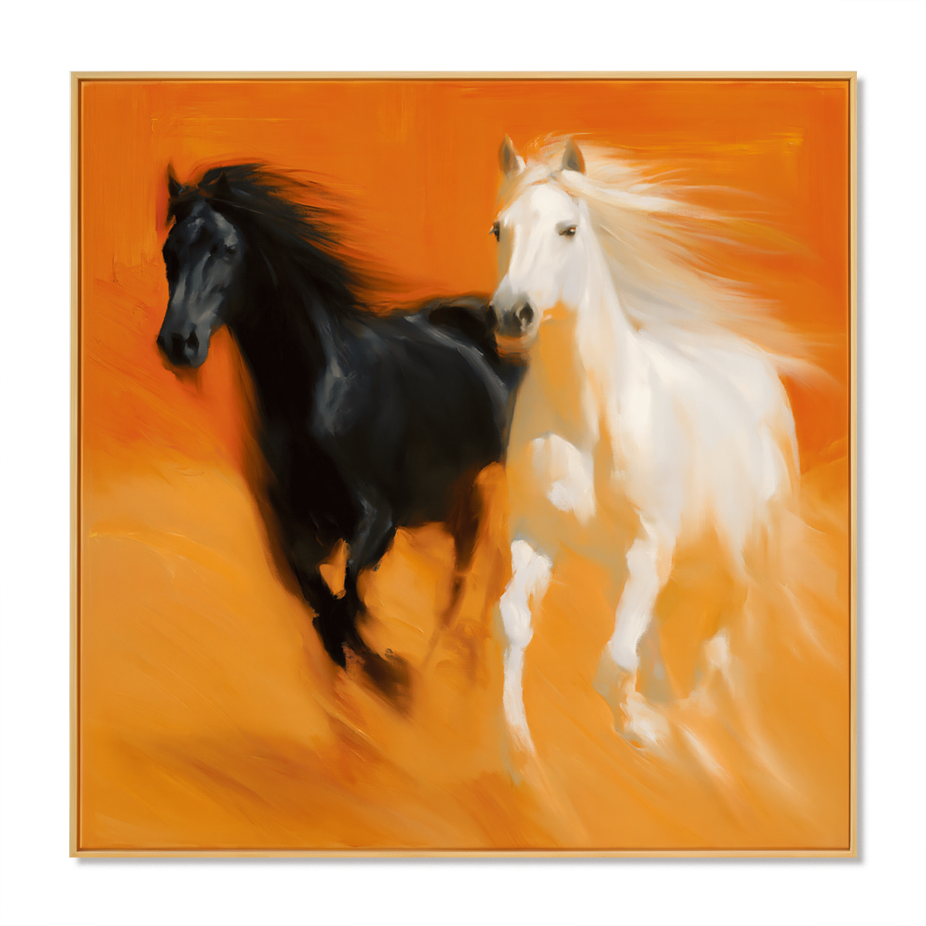 Dual Motion - Black and White Horse Canvas Art
