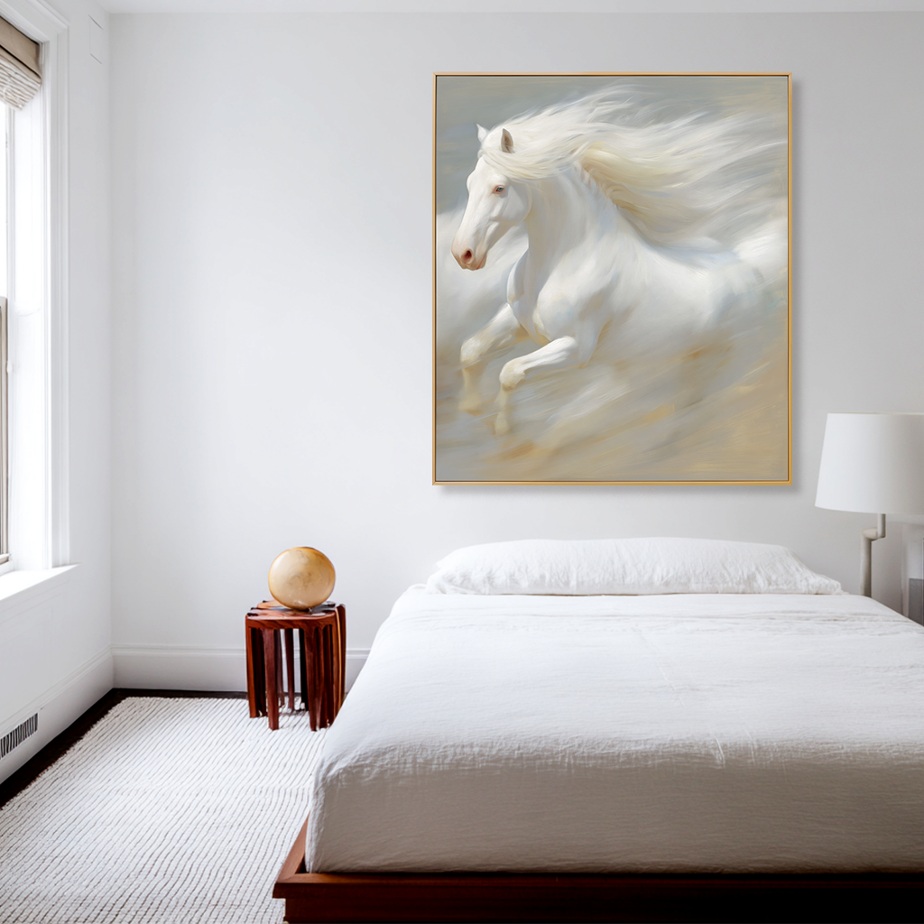 Ivory Freedom - White Horse Canvas Art