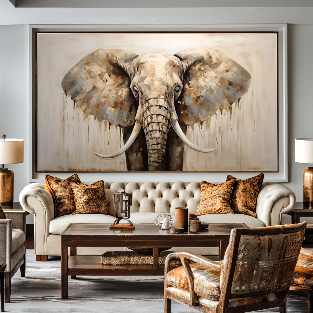 Majestic Stillness - Modern Elephant Portrait Oil Painting
