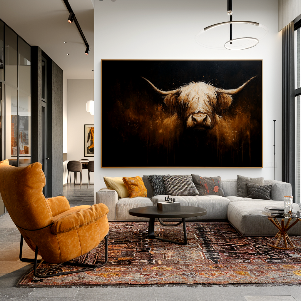 Midnight Highland - Modern Highland Cow Oil Painting