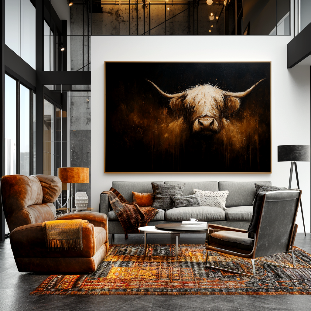 Midnight Highland - Modern Highland Cow Oil Painting