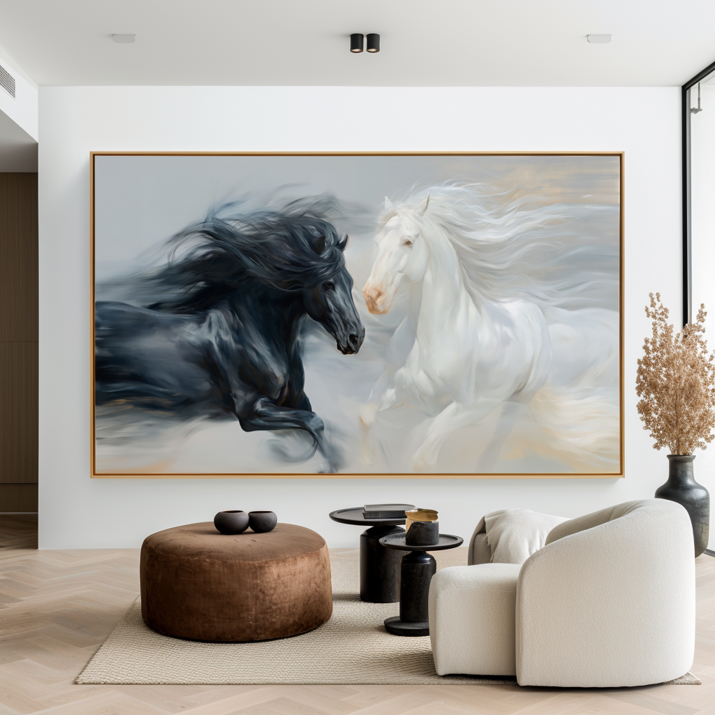 Quiet Contrast - Black and White Horse Canvas Art
