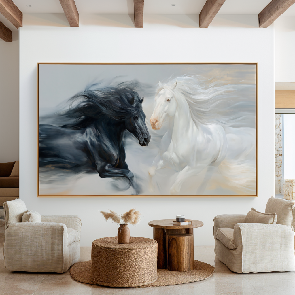Quiet Contrast - Black and White Horse Canvas Art