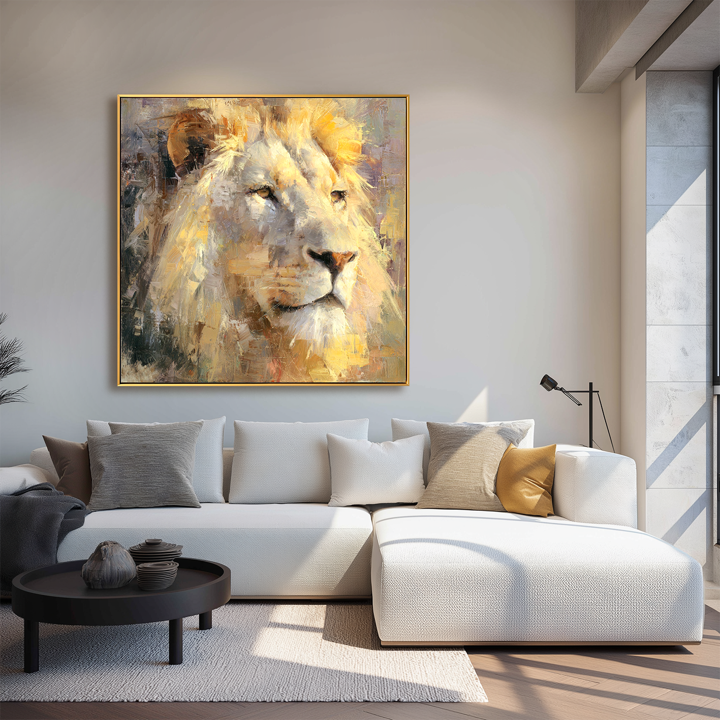 Regal Stillness — Lion Oil Painting, Hand-Painted Lion Wall Art for Living Room Décor