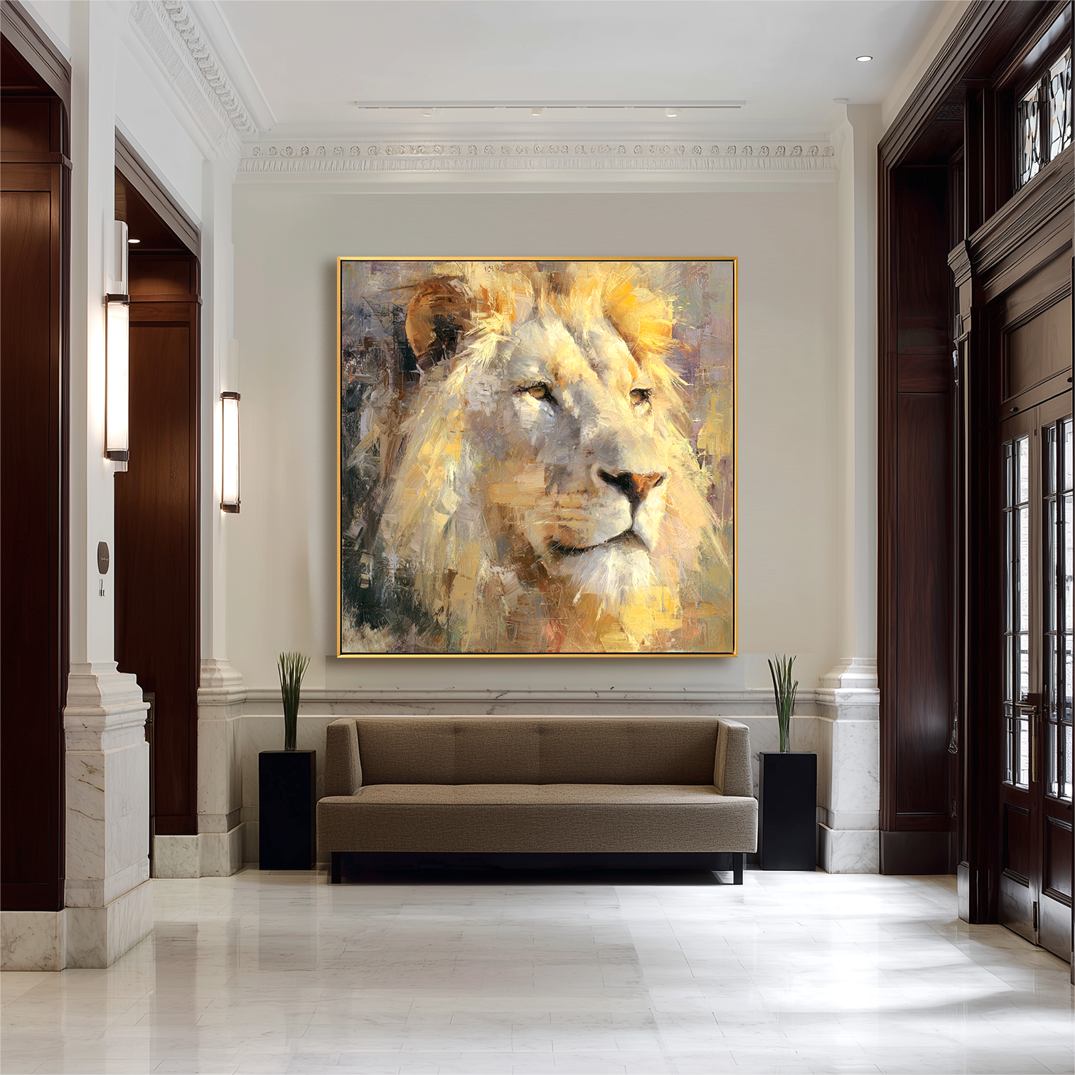Regal Stillness — Lion Oil Painting, Hand-Painted Lion Wall Art for Living Room Décor