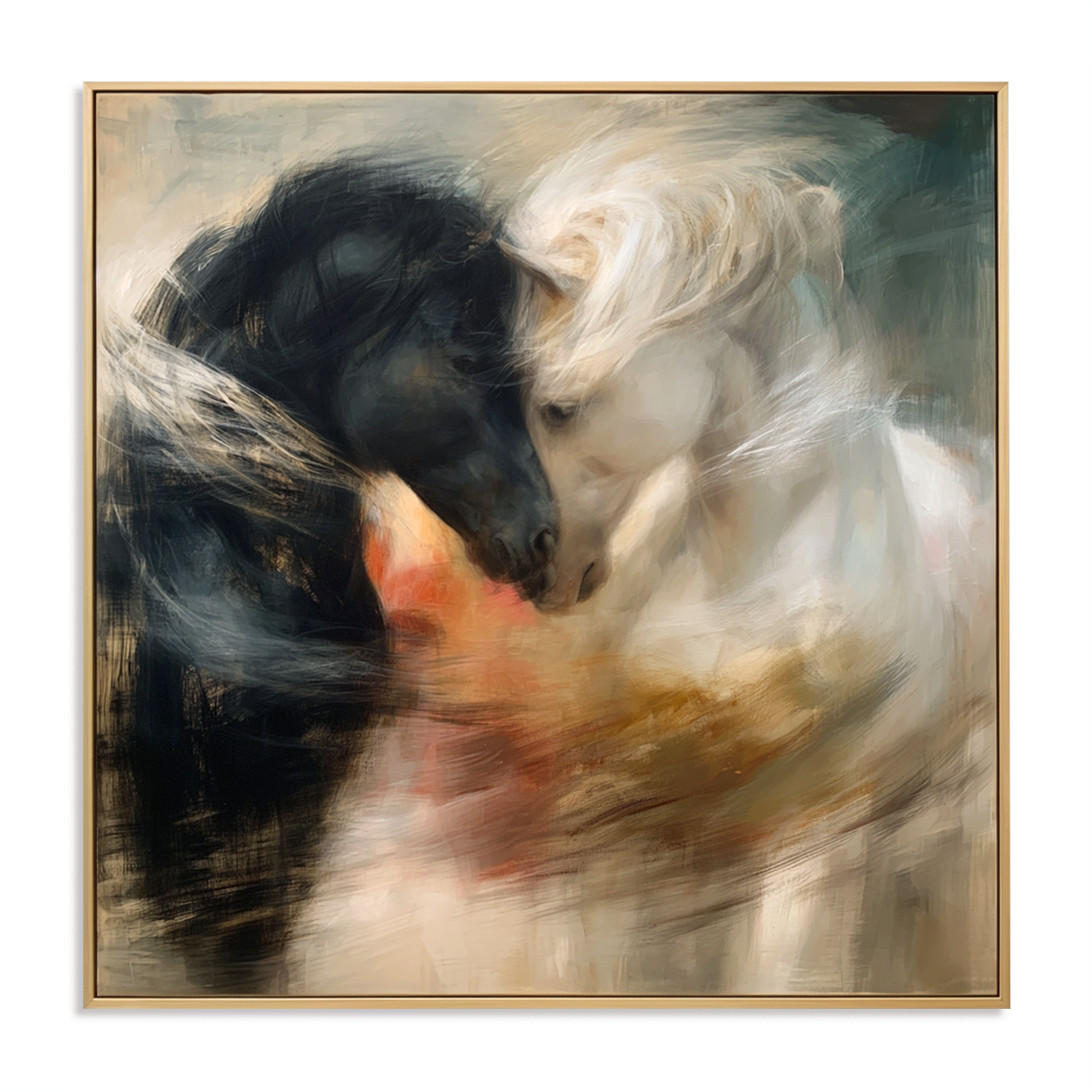 Silent Bond - Black and White Horse Canvas Art