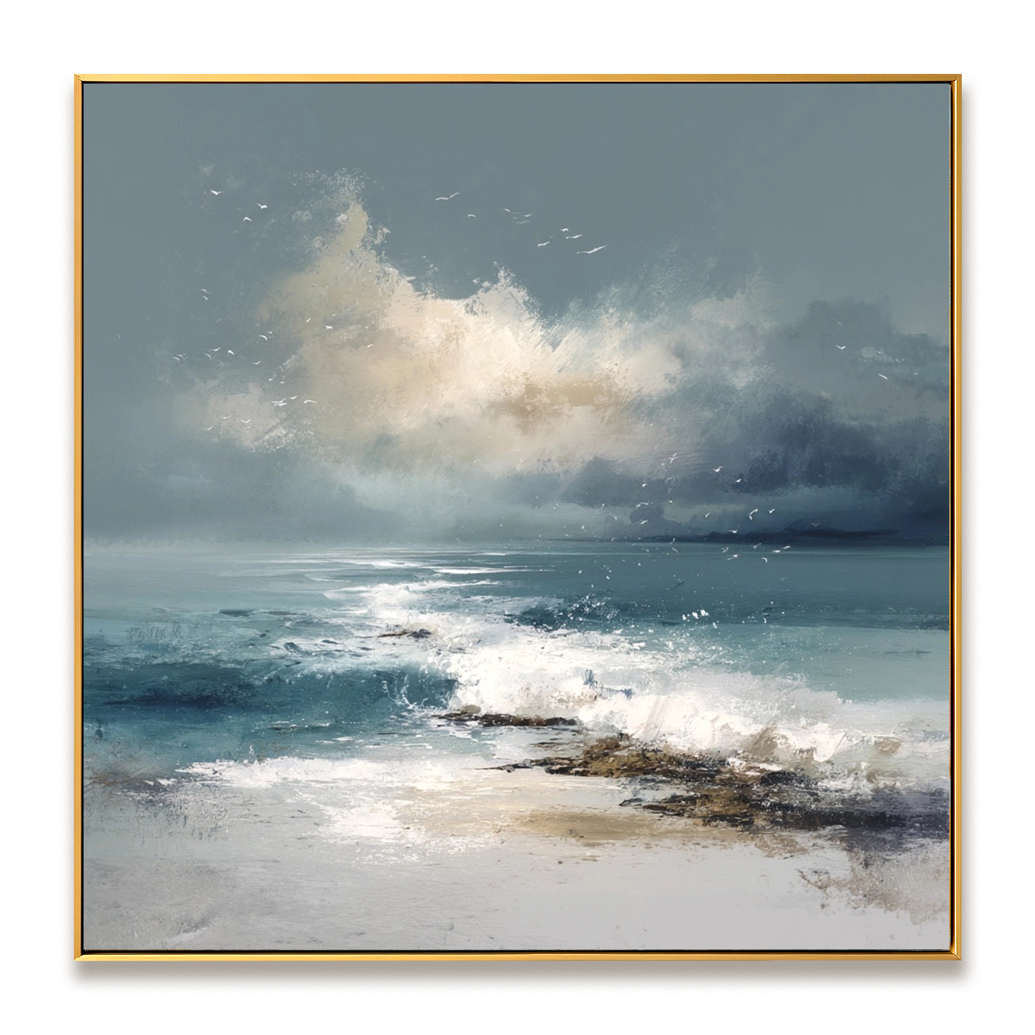Whispering Tides — Coastal Ocean Wave Oil Painting, Seascape Wall Art for Modern Home Décor