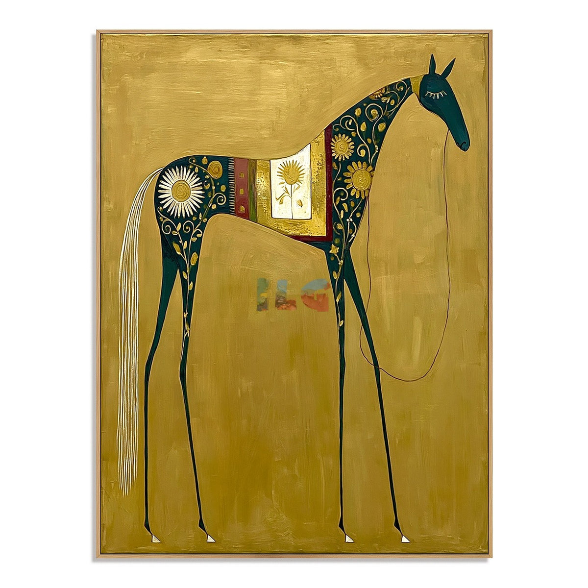 Golden Folk Horse – Western Wall Art
