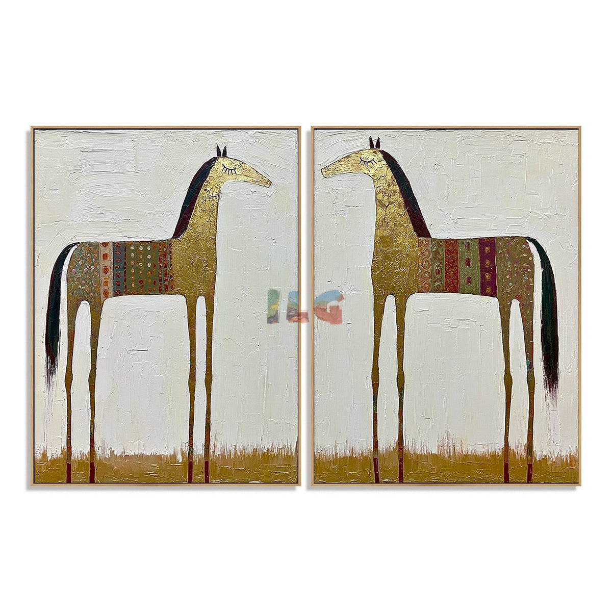 Golden Twin Horses – Western Folk Wall Art Set