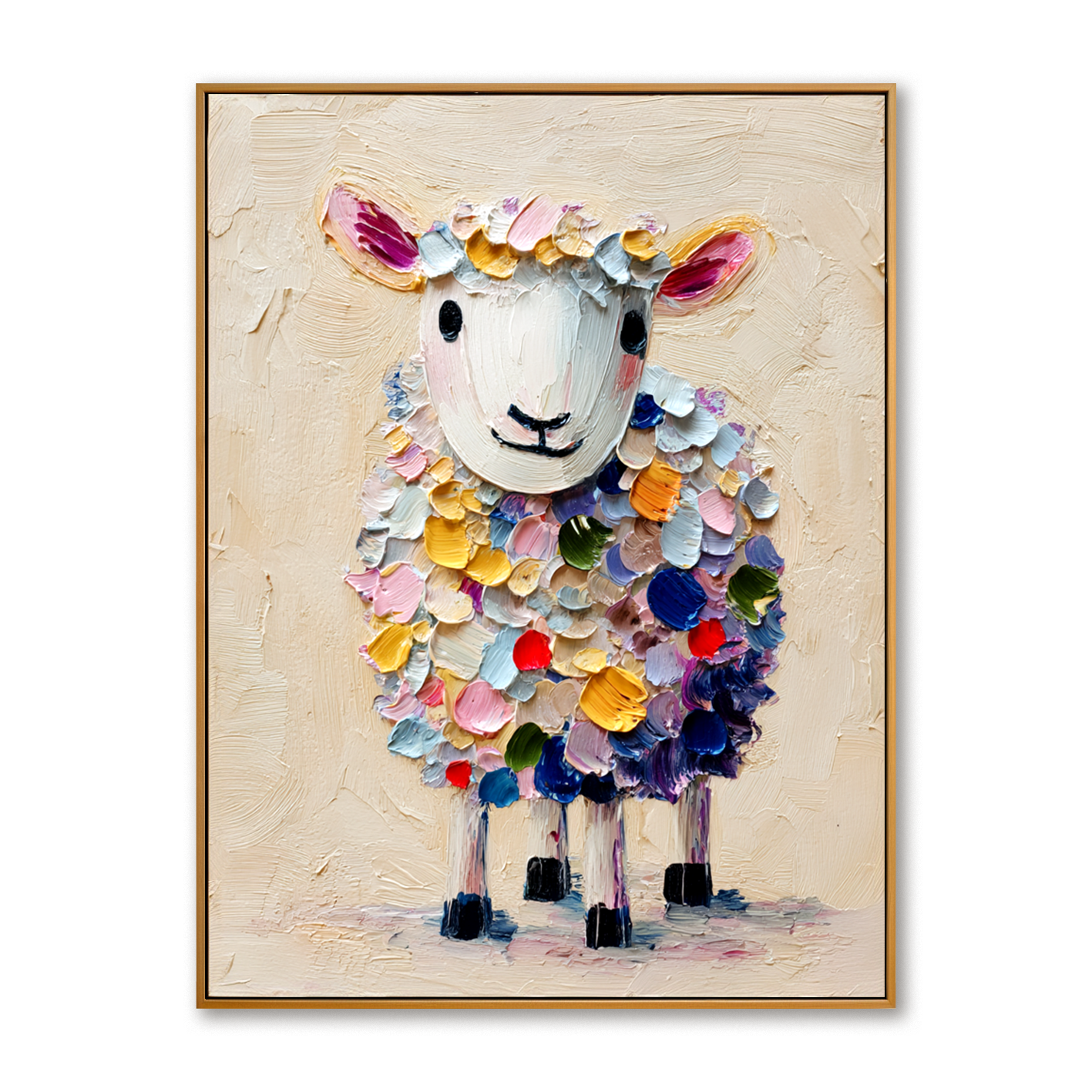 Hand-Painted Colorful Sheep Wall Art – Textured Animal Canvas Painting for Modern Homes