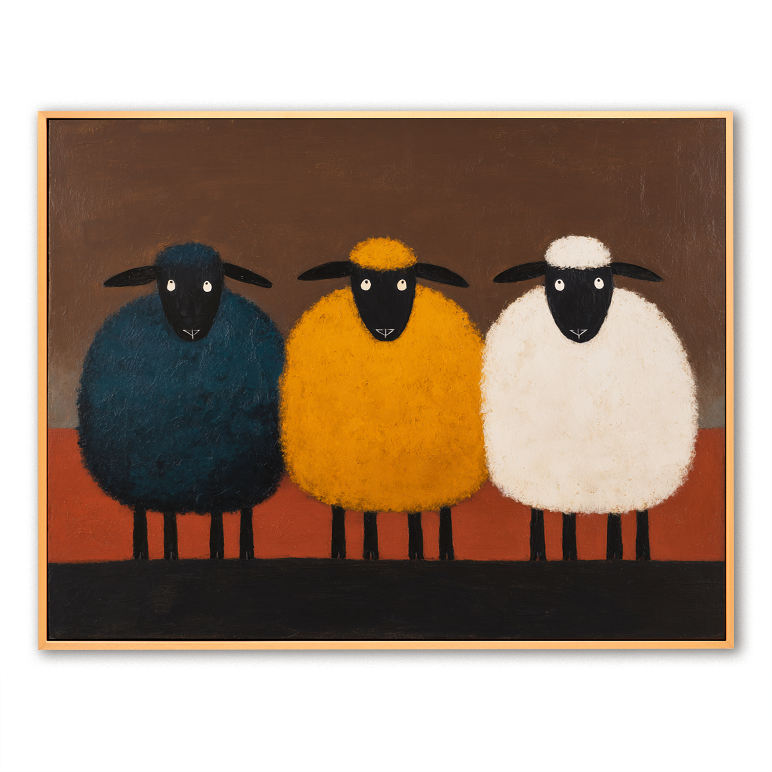 Hand-Painted Sheep Wall Art – Minimalist Animal Canvas Painting for Modern Home Decor
