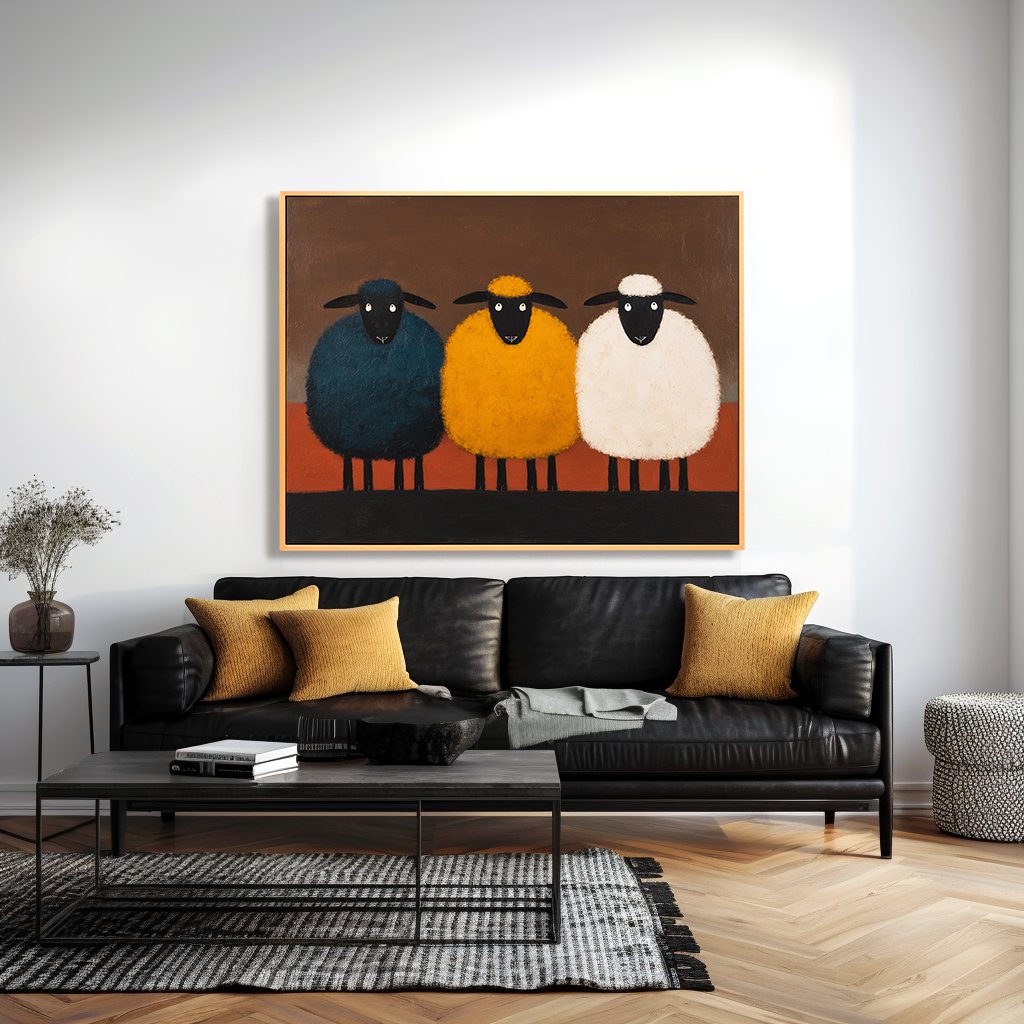 Hand-Painted Sheep Wall Art – Minimalist Animal Canvas Painting for Modern Home Decor