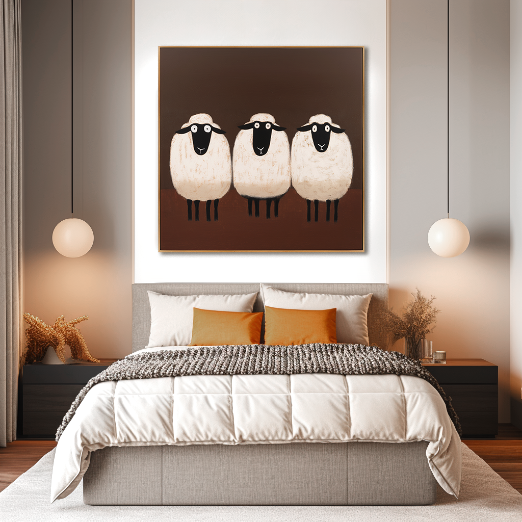 Hand-Painted Sheep Wall Art – Minimalist Animal Painting for Modern Home Decor