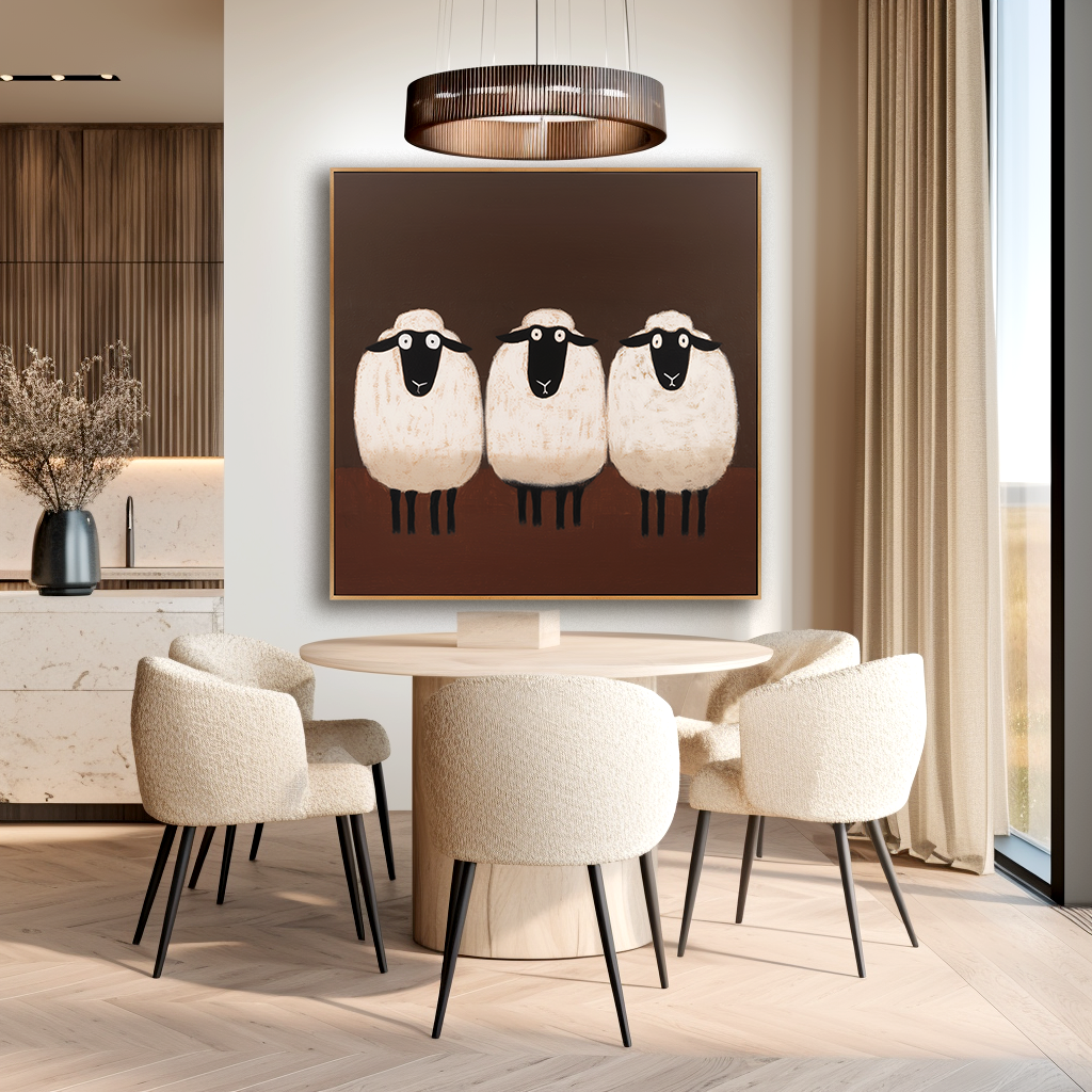 Hand-Painted Sheep Wall Art – Minimalist Animal Painting for Modern Home Decor