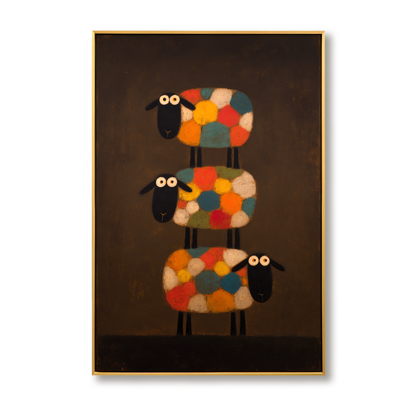 Hand-Painted Stacked Sheep Wall Art – Minimalist Animal Canvas Painting for Modern Home Decor