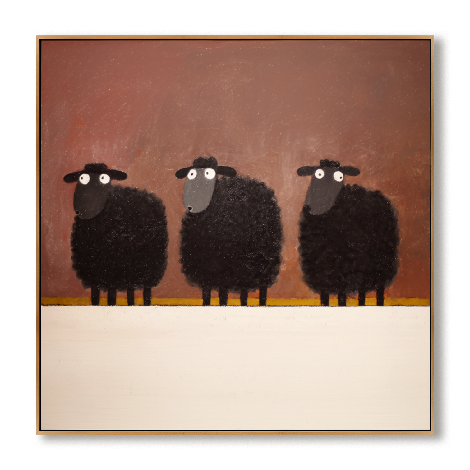 Three Watchers — Playful Minimal Animal Oil Painting for Modern Wall Art