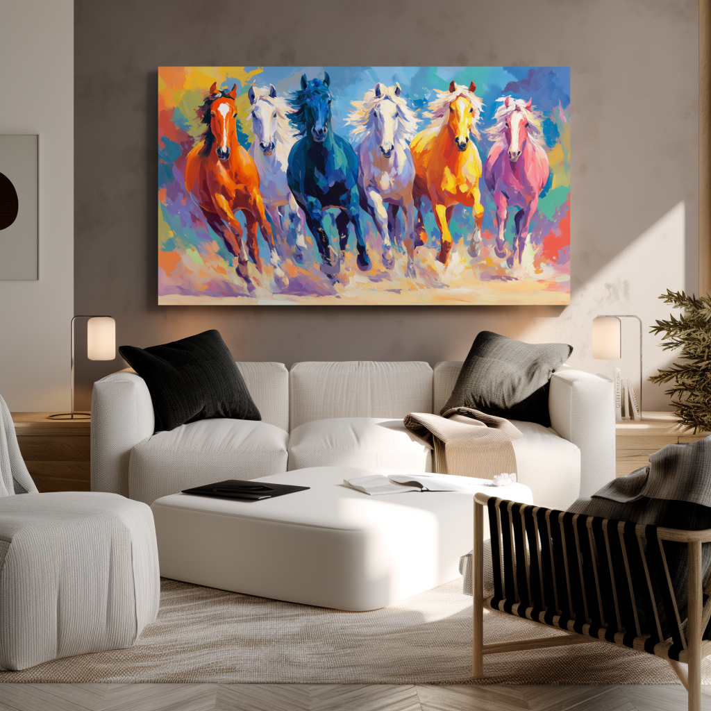 Colorful Galloping Horse Canvas Art – Abstract Modern Wall Decor