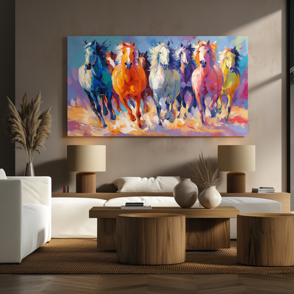 Colorful Running Horse Wall Art – Large Abstract Horse Canvas Print