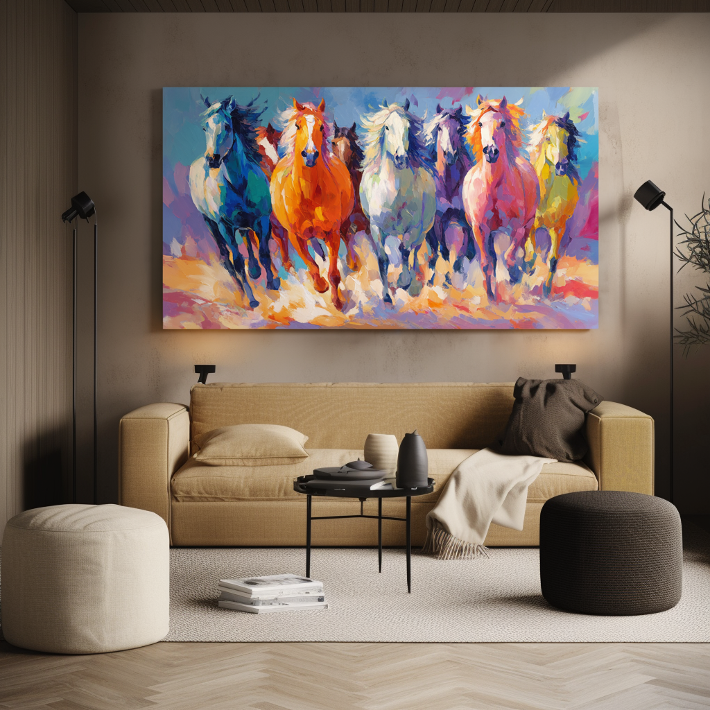 Colorful Running Horse Wall Art – Large Abstract Horse Canvas Print