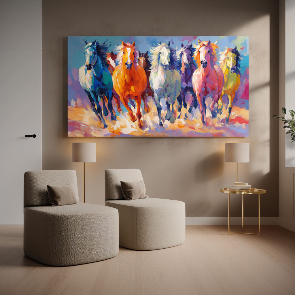 Colorful Running Horse Wall Art – Large Abstract Horse Canvas Print