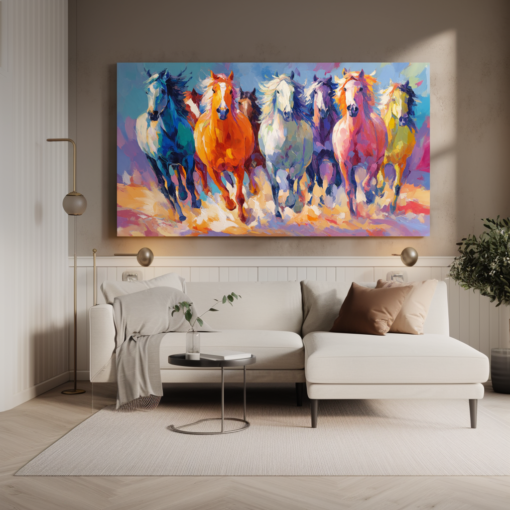 Colorful Running Horse Wall Art – Large Abstract Horse Canvas Print