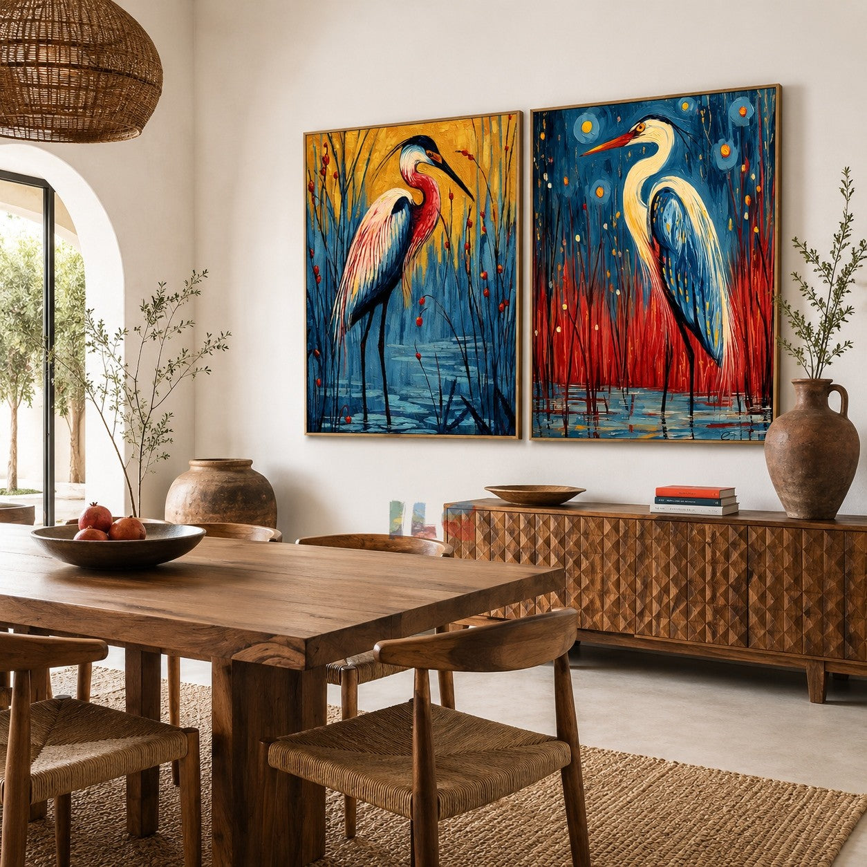 Crimson Reed Herons – Bird Diptych Wall Art