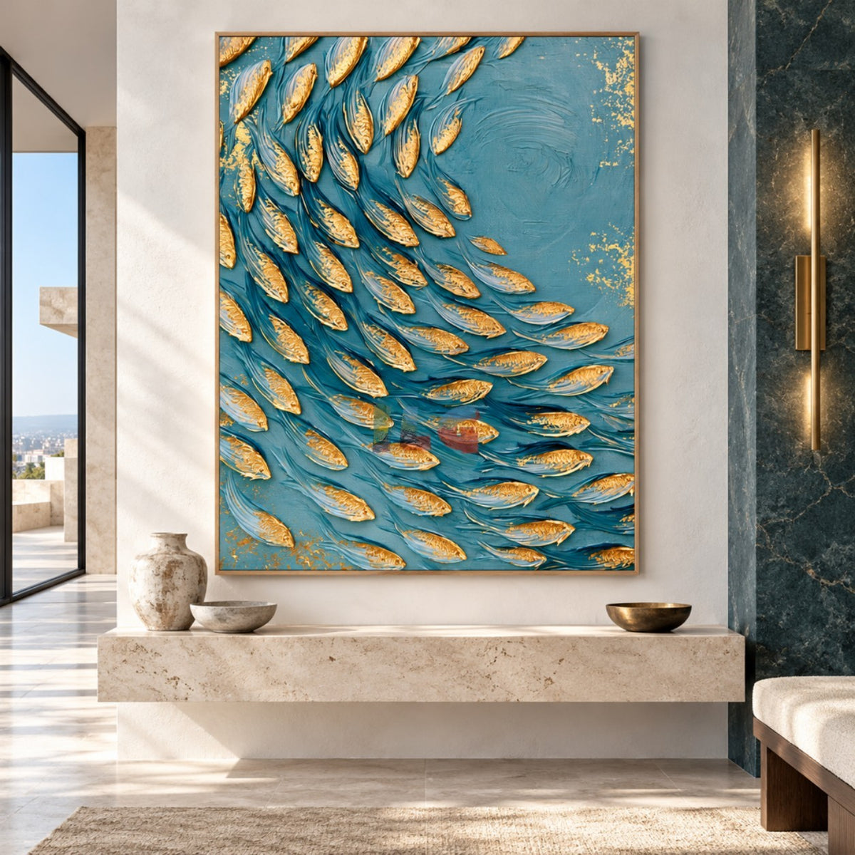 Current of Plenty – Textured Gold Fish Wall Art