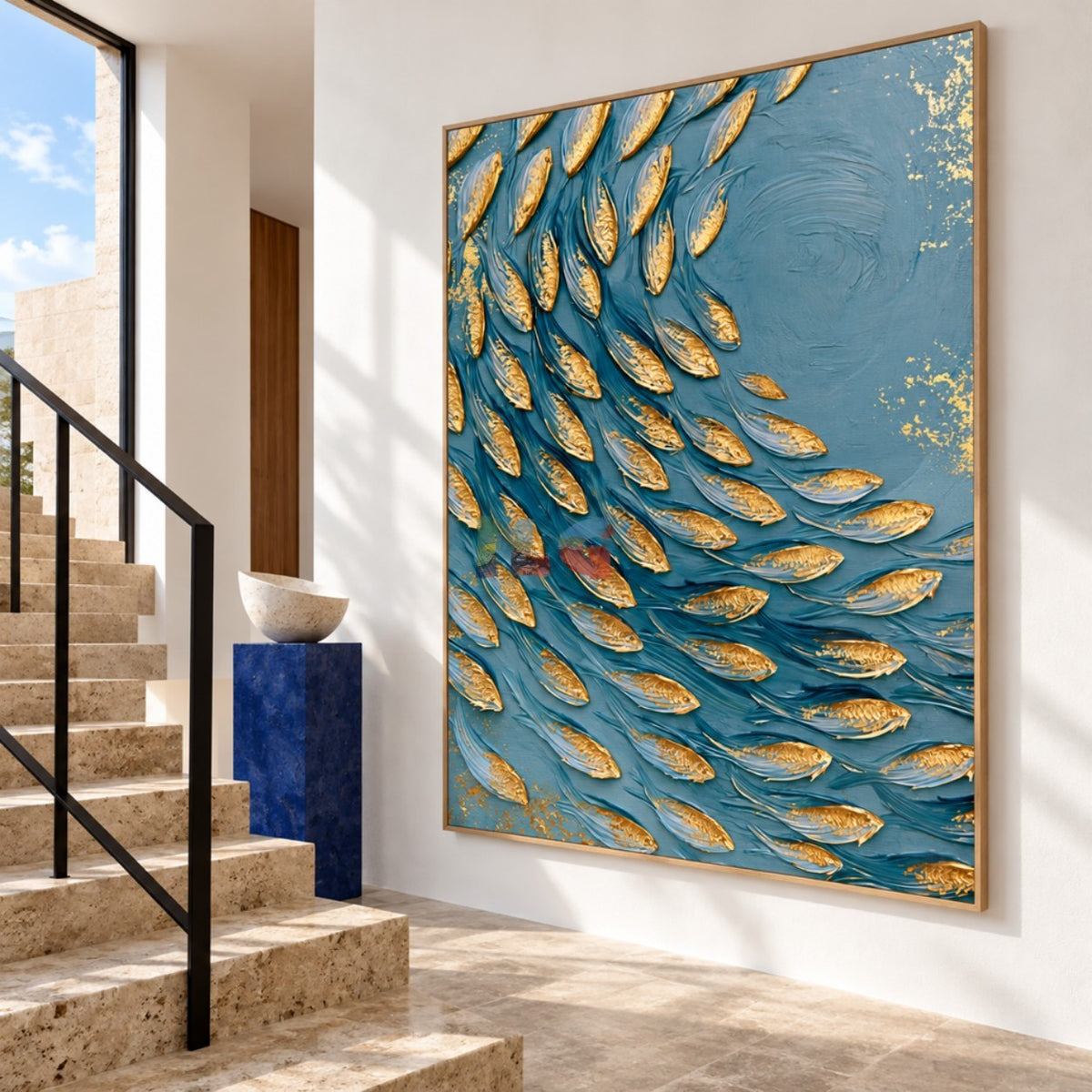 Current of Plenty – Textured Gold Fish Wall Art