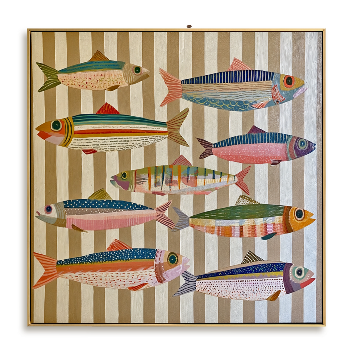 Harbor Stripe Fish Parade – Coastal Abstract Wall Art