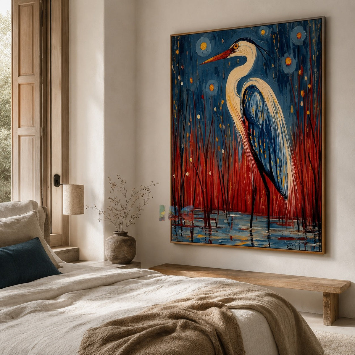 Moonlit Reed Heron – Bird Wall Art