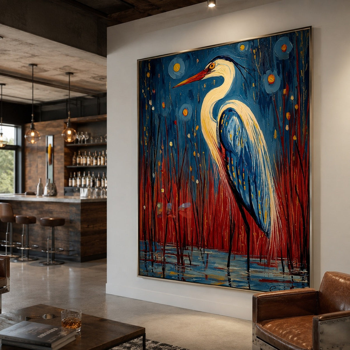 Moonlit Reed Heron – Bird Wall Art