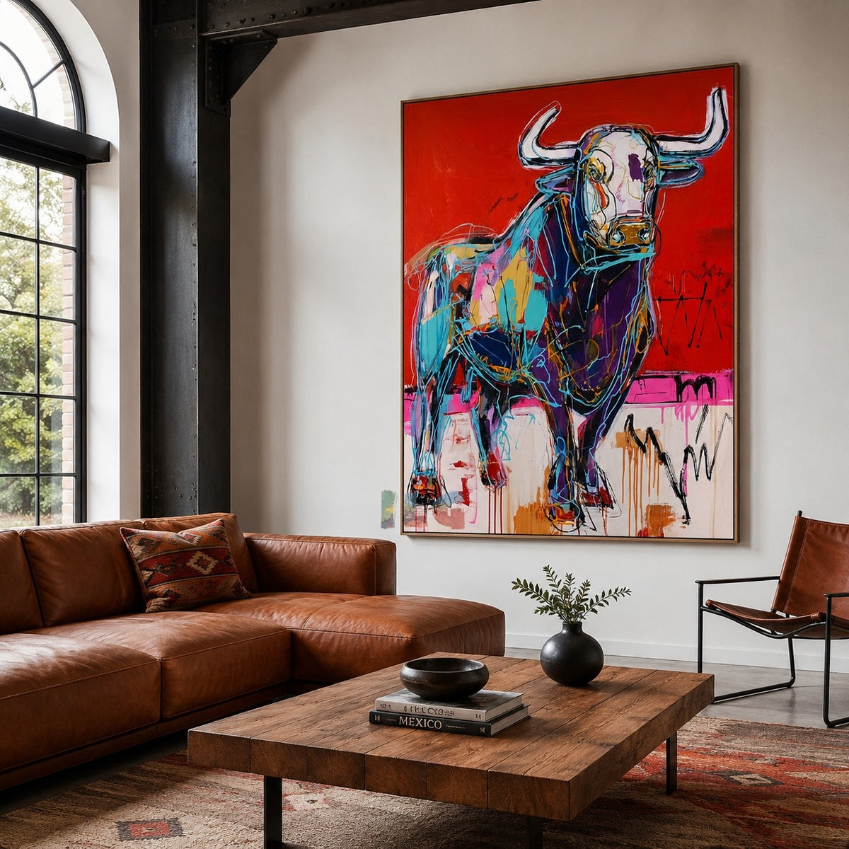 Scarlet Bull Charge – Abstract Animal Wall Art