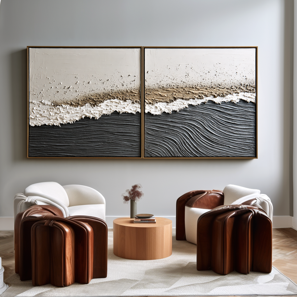 Still Between Layers – Textured Abstract Diptych Wall Art
