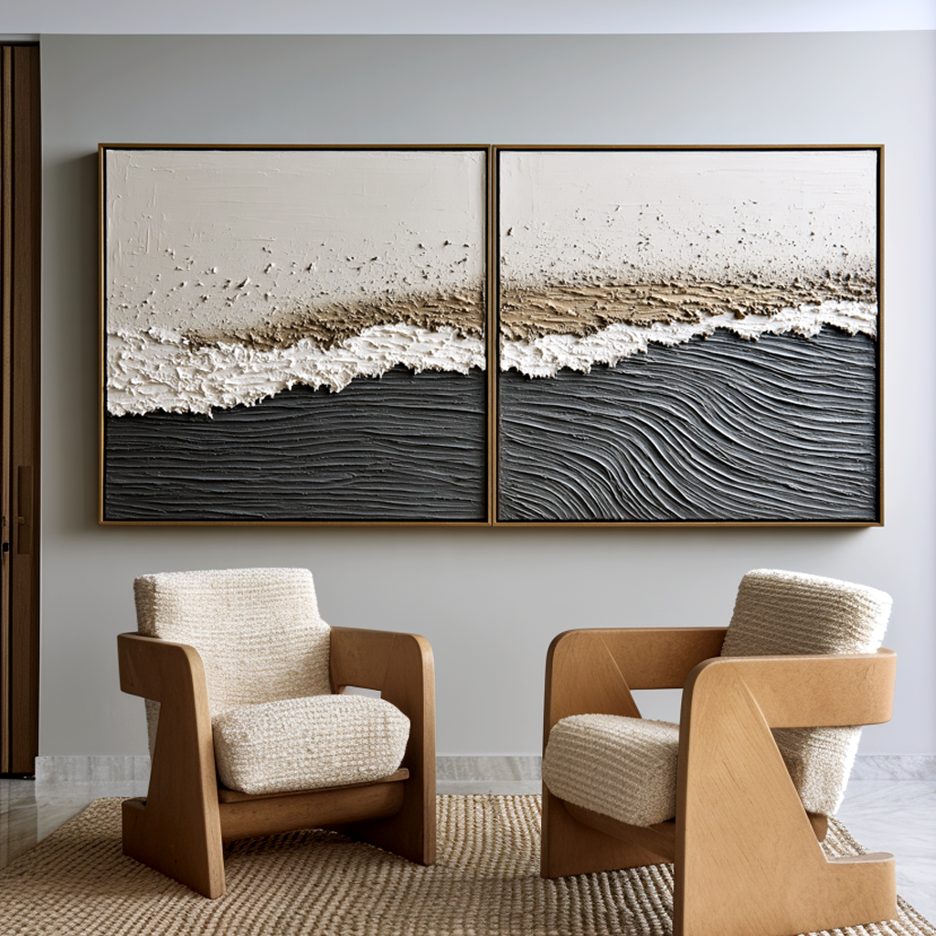 Still Between Layers – Textured Abstract Diptych Wall Art